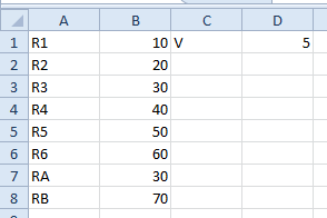 Cells B7 and B8 have equations computing their values from A1,A2 and A3,A4, respectively.