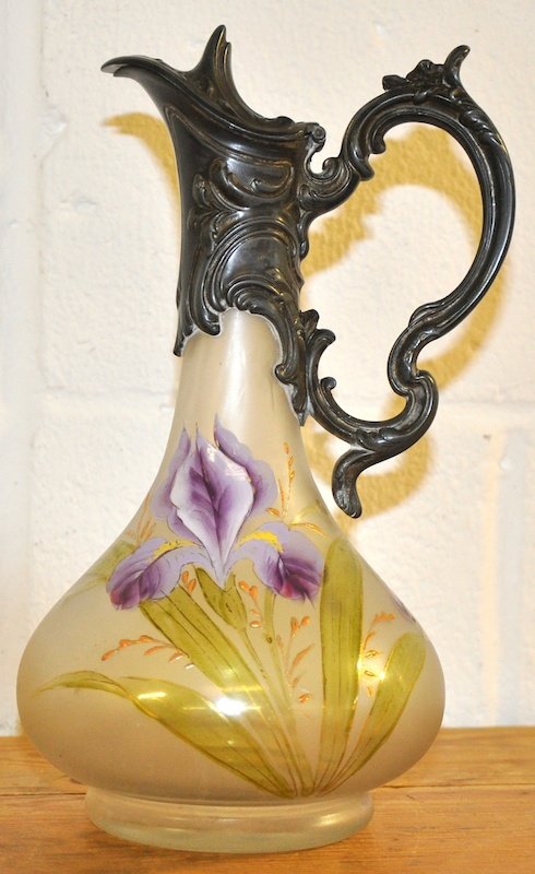 French claret jug with enameled flowers