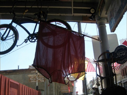 Big Red Underwear proudly hang just outside the the Virginia City Mercantile.