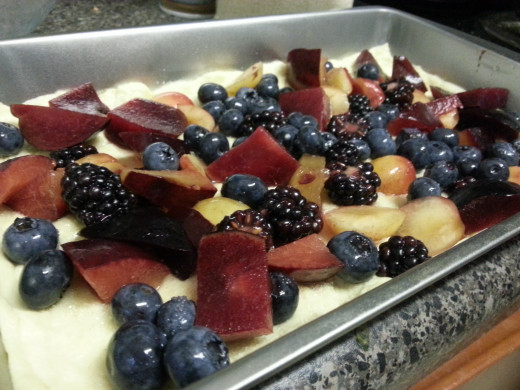 Almost ready to bake!  I found the prettiest red plums!                                