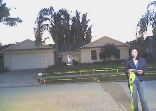 Media with caution tape from property