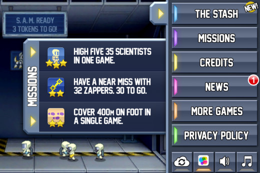 Jetpack Joyride has objectives and daily goals for you to complete for level ups and special items.