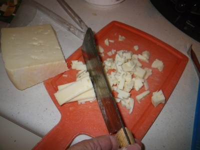I used a meat cleaver to chop up my cheese into small cubes or slices