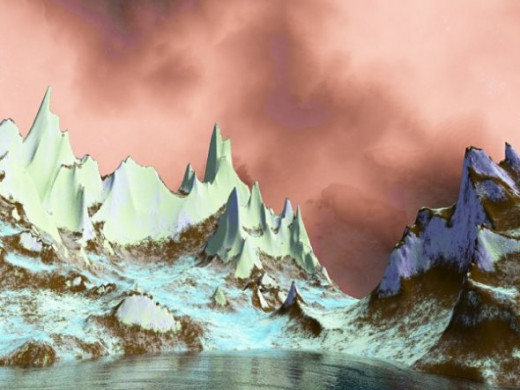 Nebula 2 - In another gallery, I present an image with a fractal nebula in the sky. This one has a nebula that I made from an atmosphere in Terragen.