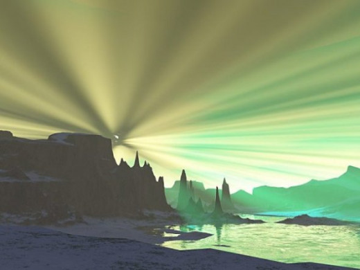 Dale Sunrise - I believe Dale is one of the Mojoworld terrains. Actually, every "terrain" is a complete world. But people will export parts of the world and convert them to Terragen terrains. This was a gift. Laser Effect, of course.