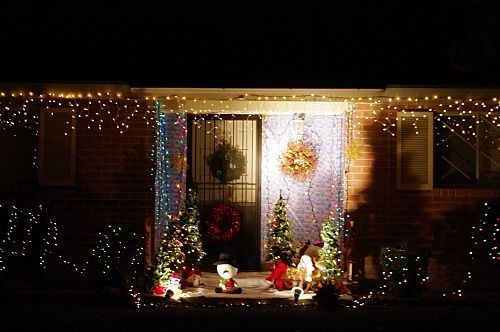 The front door was wrapped in Christmas paper.