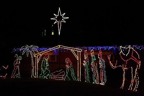 Nativity scene in lights.
