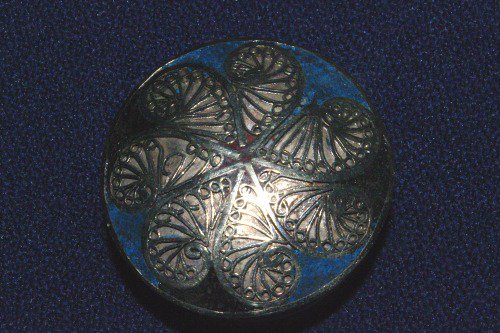 Silver box with blue cloisonne inlay