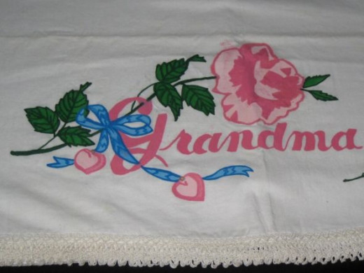 "Grandma" painted embroidery pillowcase.
