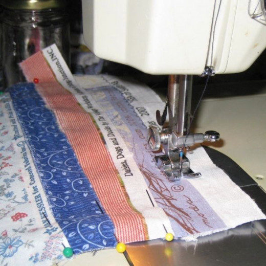Sewing the bookmark.