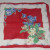Red and white handkerchief with blue flowers, green leaves. Red and white handkerchief with blue flowers, green leaves.