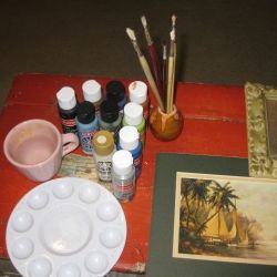 Craft supplies for monster painting.