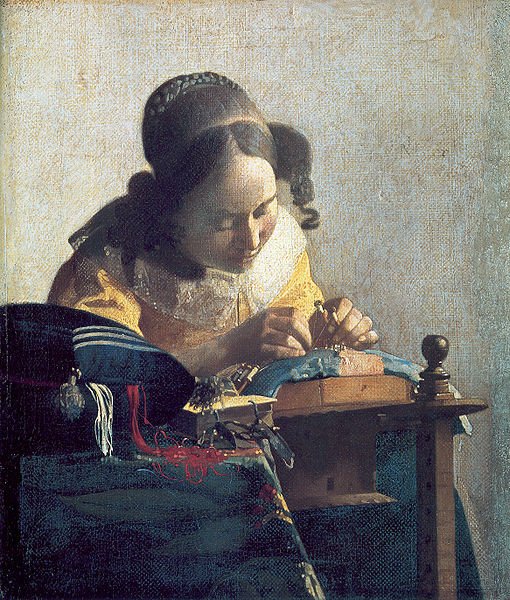 The Lacemaker by Vermeer. Circa 1669-1671.Photo Credit:  Muse du Louvre (at Wikimedia Commons, in the public domain)