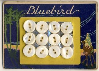 Bluebird buttons and card. Courtesy of Gathering Dust.