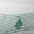 Stitch work depicting a sailboat on vintage kitchen towel.