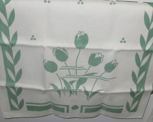 Printed tulips on cotton tea towel.
