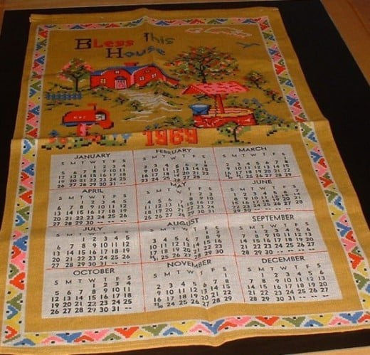 1969 vintage tea towel calendar