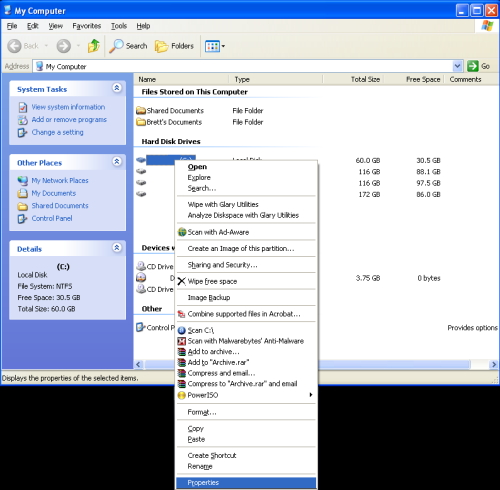 Right click on the drive, then click on Properties