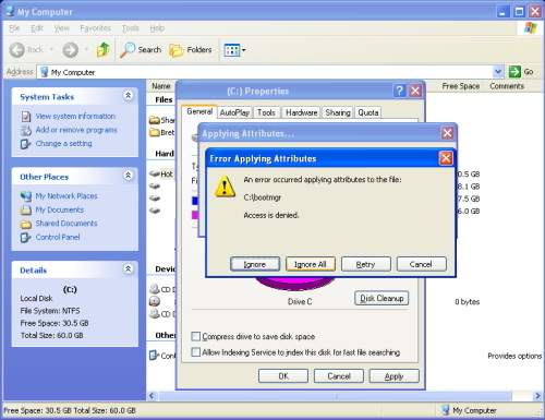 Click on the Ignore All button to any Error message windows.
