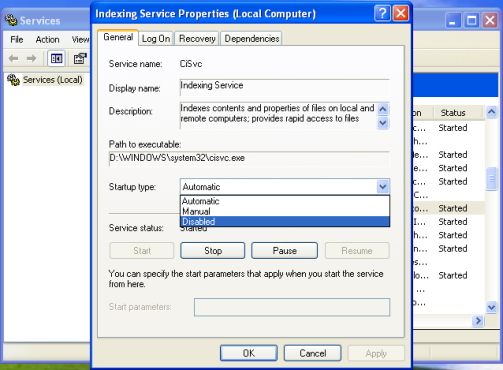 Click on Disabled from the drop down menu.
