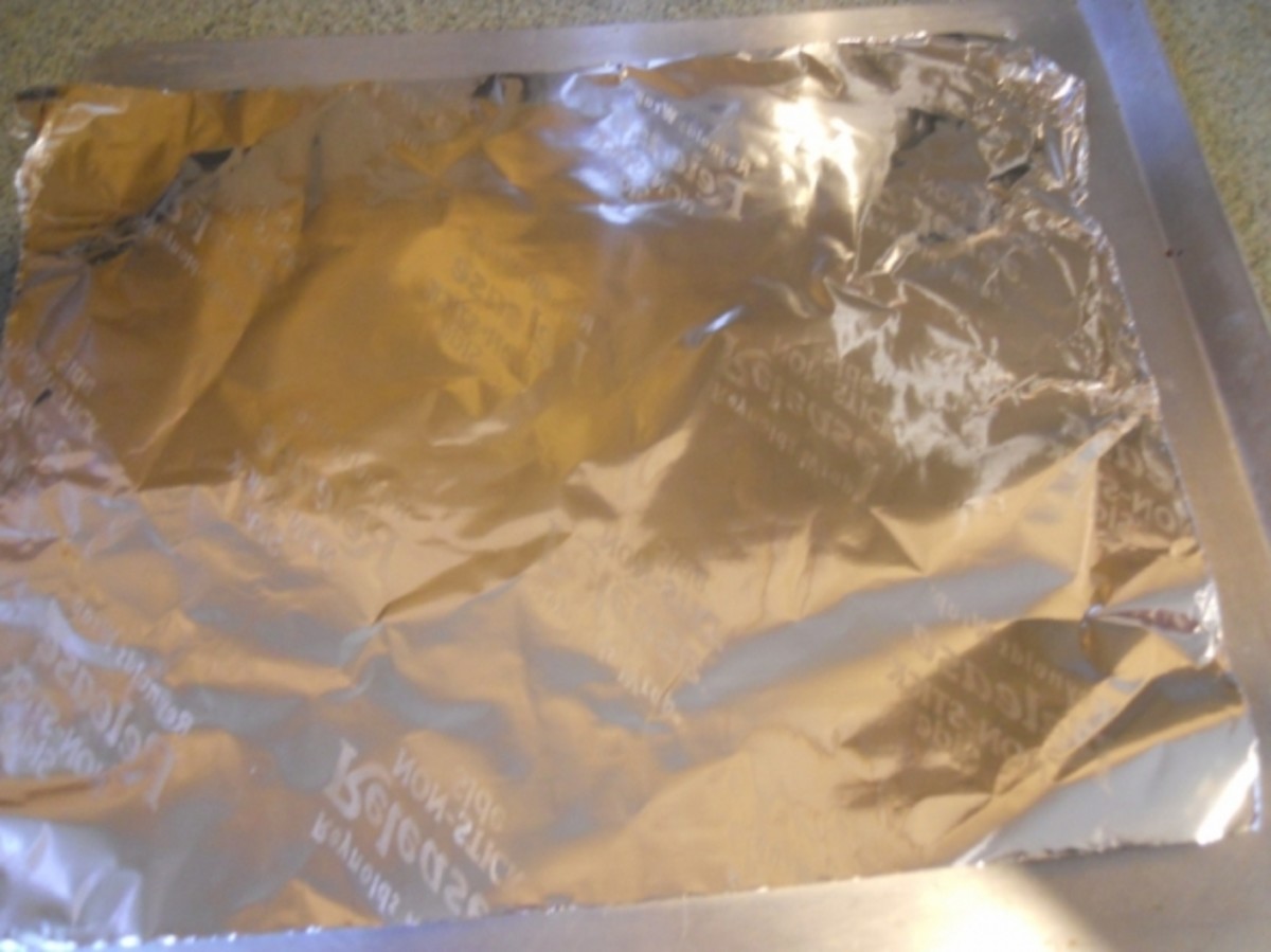 Line the cookie sheet with aluminum foil
