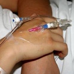 Hand with an IV in the hospital