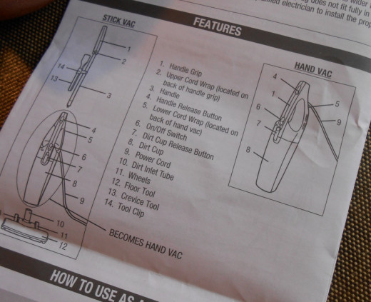 Features! The enclosed small brochure is very helpful. The instructions to switch over to the hand-held and back are very easy to follow.