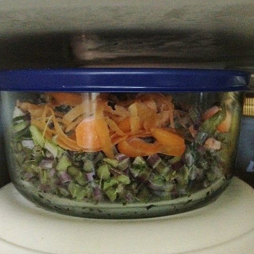 1-quart veggie stock bowl in freezer