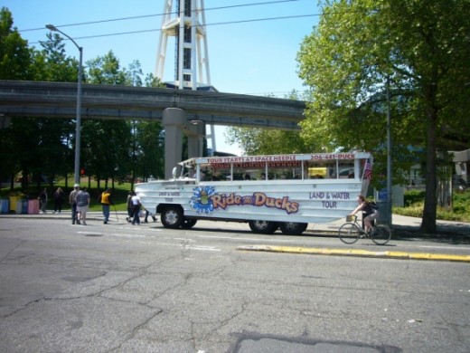 Seattle Ride the Ducks Passing the Space Needle