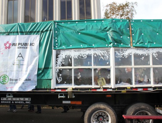 The section with a clear tarp that looks like a window for viewing the tree.