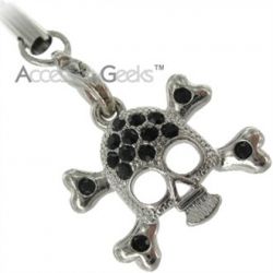 Silver and black skull phone charm