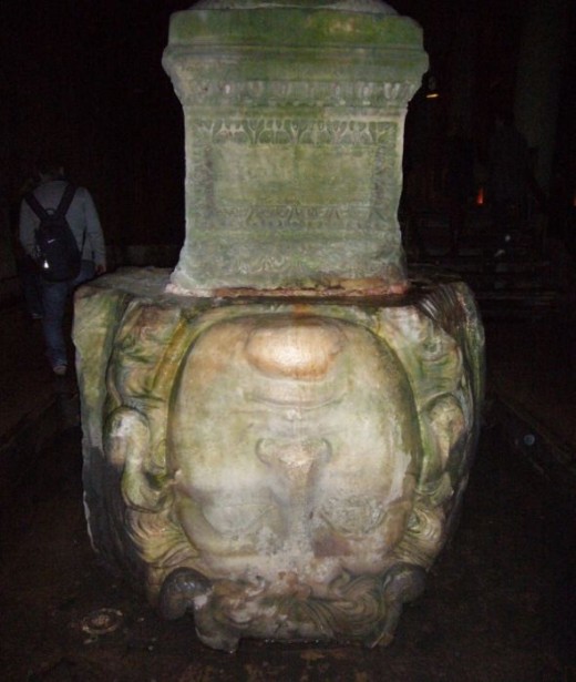 Upside-down Medusa Head Sculpture at the Basilica Cistern of Istanbul
