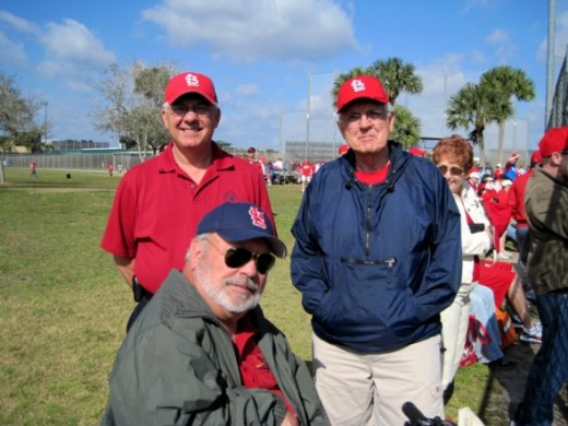 Here are two St. Louis fans, brothers Wayne and Cleo Steffans.  They are talking to Ray at the practice fields.