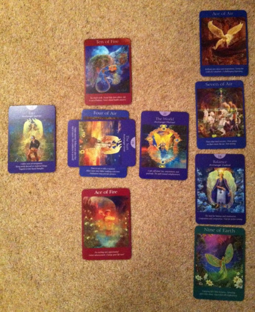 Celtic cross spread using the Angel tarot