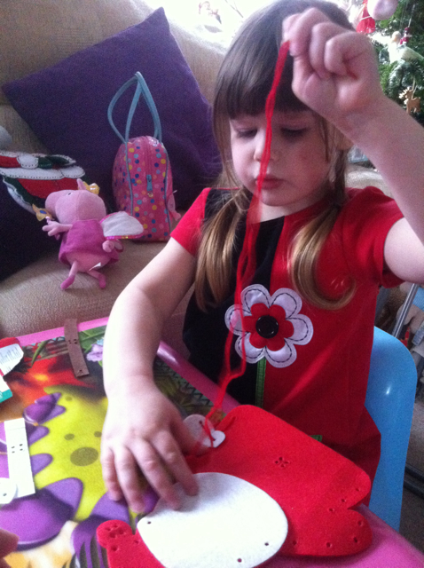 Pud is now 4 and has just started basic sewing with a "sew-your-own" kit...