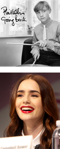 Above: Young Phil Collins on the Cover of his last album. Below: Daughter Lily Collins.