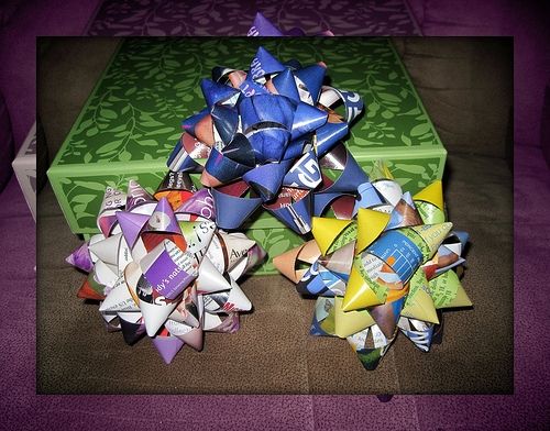 Bows made from magazine pages