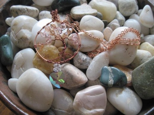 Tree of Life with pink crystals and pink heart pendant