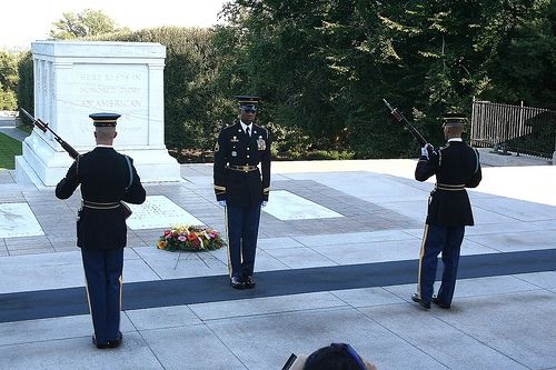 The changing of the guards at the Tomb of the Unknown Soldier