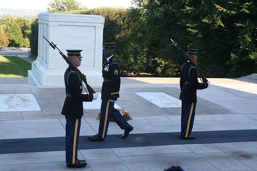 The changing of the guards at the Tomb of the Unknown Soldier
