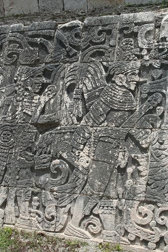 Symbols on the ball court wall of the Mayan Ruins
