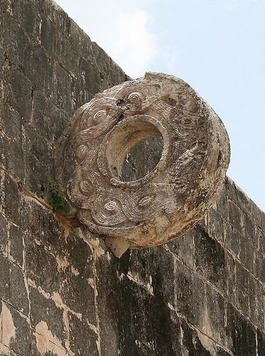 A close up of the ring that is believed was a type of basket for the Mayan Ball game