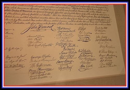 Signatures of our Founding Fathers on the Declaration of Independence