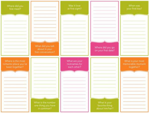 sample journal cards for writing about your relationship with your boy or girlfriend or spouse