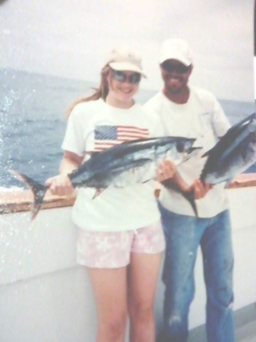 Daughter Stephanie, at 17, and I on a boat I worked on when i was 17