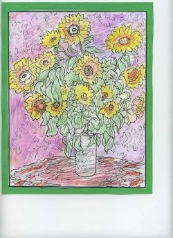 Monet Sunflowers with colored pencils