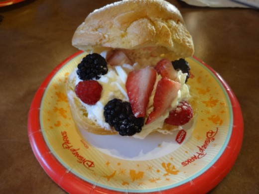 Dessert from the Country of Norway -  Berry Cream Puff: Whipped Cream with Strawberries, Blackberries and Red Raspberries