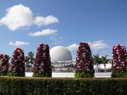 Colorful Cone-shape Planters Surrounding Spaceship Earth