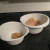 1/3 in small bowl, 2/3 stays in medium bowl. 1/3 in small bowl, 2/3 stays in medium bowl.