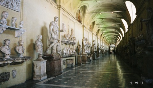 A long hallway of statues. 